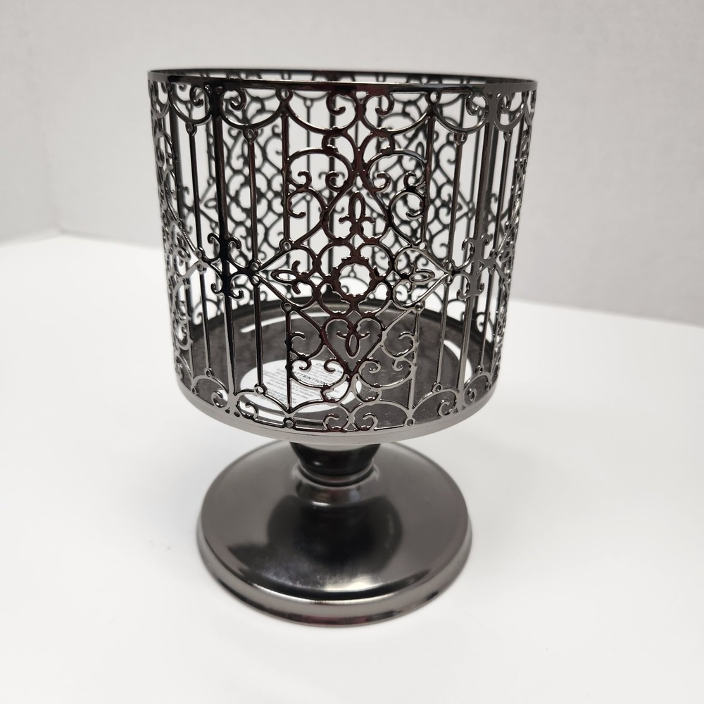 Bath And Body Works Pedestal 3 Wick Candle Holder Smokey gray gunmetal 6.75"